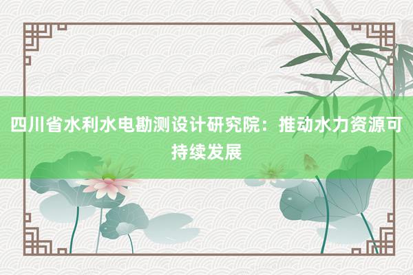 四川省水利水电勘测设计研究院：推动水力资源可持续发展